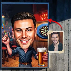 Custom Roulette Player Cartoon Portrait Personalized Card Game Art with Your Face Digital Download for Gambler Funny Poker Caricature Gift