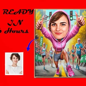 RUNNER CARICATURE Cartoon Portrait Custom Marathon Runner Caricature Drawing Funny Running Caricature Gift for Female Runner Sprinter