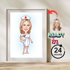 Custom Nurse Cartoon Portrait, Nurse Portrait, Gift for Nurse, Custom Cartoon, Nurse Caricature from Photo, Medical Nurse Caricature Gift.
