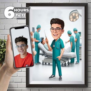 Hospital Surgeon Doctor Caricature Cartoon Portrait Operation Theatre Surgeon Caricature Gift for Male Female Surgeon Caricature from Photo.