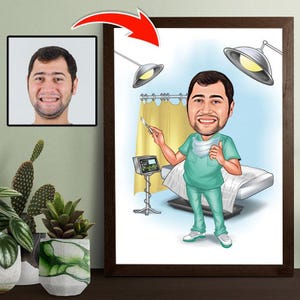 Custom Surgeon Cartoon Portrait, Surgeon Caricature, Gift for Male Surgeon, Funny Surgeon Caricature from Photo, Surgeon Office Wall Art.