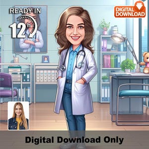 Custom Female Surgeon Cartoon Portrait, Surgeon Caricature, Gift for Surgeon, Surgeon Cartoon, Unique Surgeon Gift, Caricature from Photo