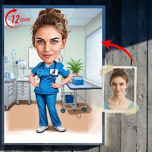DOCTOR/Nurse Cartoon Caricature Nurse Portrait Gift for Nurse Custom Cartoon, Nurse Caricature from Photo, Medical Caricature, Fun Cartoon