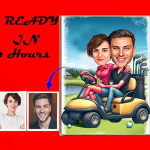 Custom Golf Couple Portrait | Personalized Golfer Caricature | Gift For Golfer | Golfer Caricature | Custom Golfing Gift | Funny Golf Gift