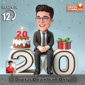 PERSONALIZED 20th BIRTHDAY Extra Special Day Caricature Photo to Cartoon CUSTOM Birthday Gift for Boys, Men, Gents Caricature from Photo