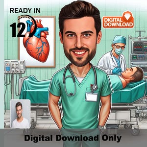 Custom Surgeon Cartoon Portrait, Surgeon Caricature, Gift for Surgeon, Surgeon Cartoon, Unique Surgeon Gift, Caricature from Photo.