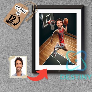 Chichago Bulls Basketball Player Cartoon Portrait, Custom Funny Basketball Player Caricature Drawing from Photo, Gift for Basketball