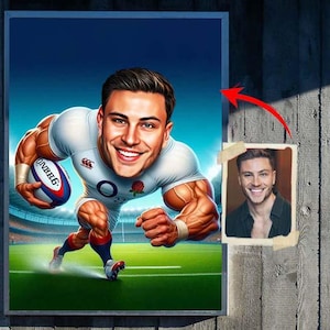 RUGBY CARICACATURE Cartoon from Photo for Men Football Dad Gift Player American Football Team Caricature Gift For HIM Funny Caricature