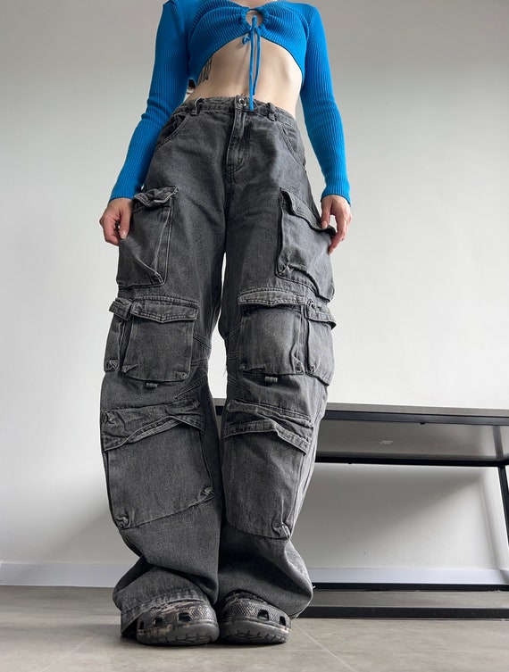Buy Crazy Multipocket Cargo Jeans Avant Garde Y2K Vintage Online 