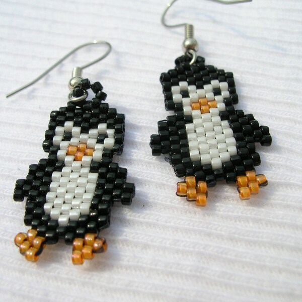 Cute little beaded penguin earrings