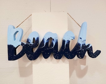 Painted Wooden Beach Sign Wall Art | Coastal Beach House Nautical Decor | Rustic Ocean Wall Hanging