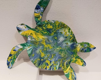Painted Wood Turtle Wall Hanging | Coastal Nautical Beach Decor | Ocean Sea Life Wall Art