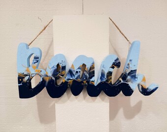 Painted Wooden Beach Sign Wall Art | Coastal Beach House Nautical Decor | Rustic Ocean Wall Hanging
