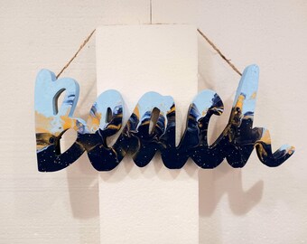 Painted Wooden Beach Sign Wall Art | Coastal Beach House Nautical Decor | Rustic Ocean Wall Hanging