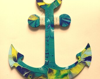 Painted Wood Anchor Wall Hanging