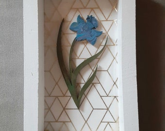 Painted Wood Daffodil in Hanging Shadow Box
