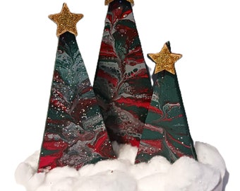 Painted Wood Christmas Tree Trio