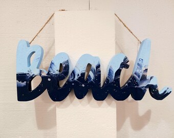 Painted Wooden Beach Sign Wall Art | Coastal Beach House Nautical Decor | Rustic Ocean Wall Hanging