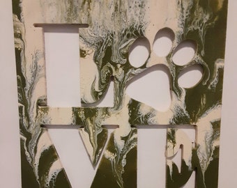 Painted Wood, Love Dog Paw Wall Hanging