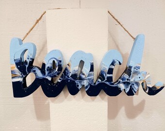 Painted Wooden Beach Sign Wall Art | Coastal Beach House Nautical Decor | Rustic Ocean Wall Hanging
