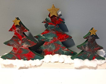 Painted Wood Tabletop Christmas Tree Trio