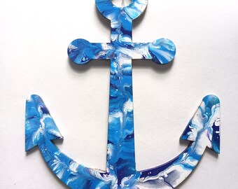 Painted Wood Anchor Wall Hanging