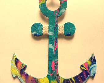 Painted Wood Anchor Wall Hanging