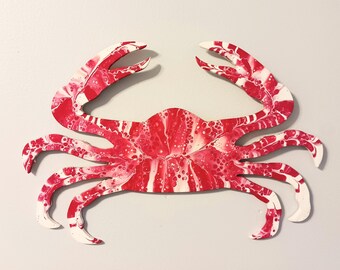 Painted Wood Crab Wall Hanging Coastal Nautical Beach Decor Ocean Wall Art