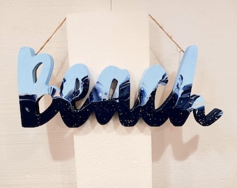 Painted Wooden Beach Sign Wall Art | Coastal Beach House Nautical Decor | Rustic Ocean Wall Hanging