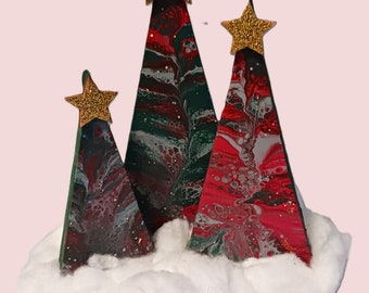 Painted Wood Christmas Tree Trio