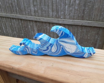 Painted Wood Tabletop Chunky Ocean Wave