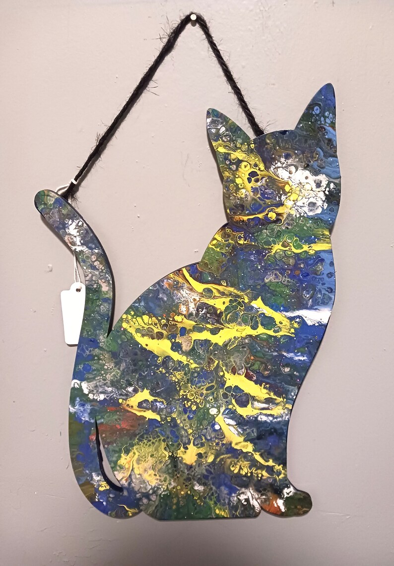 Hand Painted Wood Cat Wall Hanging Etsy