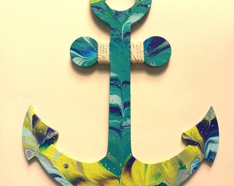 Painted Wood Anchor Wall Hanging