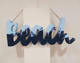 Painted Wooden Beach Sign Wall Art | Coastal Beach House Nautical Decor | Rustic Ocean Wall Hanging