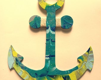 Painted Wood Anchor Wall Hanging