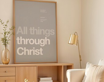 Philippians 4:13 | Printable Bible Verse Poster | Christian Wall art | Grey