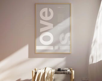 1 Corinthians 13 4-8 - Printable Bible Poster | Christian Wall art | Minimalist | Love is kind, patient | Valentines day | Grey