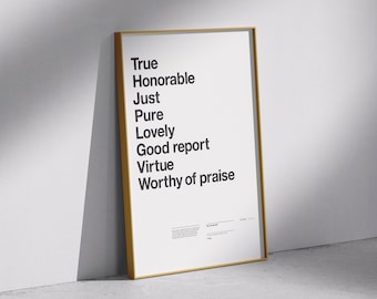 Philippians 4:8 Bible Verse Print | Minimalist Christian Wall Art Poster