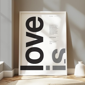 1 Corinthians 13 4-8 - Printed Bible wall art | 5 colour options | Christian printed poster | Minimalist design | Love is | Valentines day
