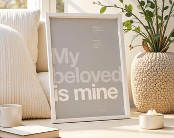 Song of Solomon 2:16 | Printable Bible Verse Poster | Grey | Christian Wall art