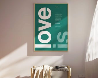 1 Corinthians 13 4-8 - Printable Bible Poster | Christian Wall art | Minimalist | Love is kind, patient | Valentines day | Green