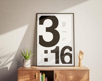 John 3 16 - Bible Verse poster 8 colours | Christian wall art Simple design | For God so loved the world | digital download A4 A3 A2 18x24