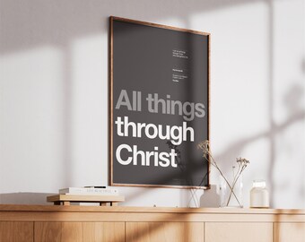 Philippians 4:13 | Printable Bible Verse Poster | Christian Wall art | Black