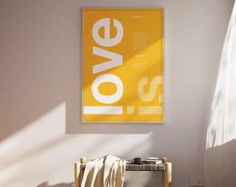 1 Corinthians 13 4-8 - Printable Bible Poster | Christian Wall art | Minimalist | Love is kind, patient | Valentines day | Yellow