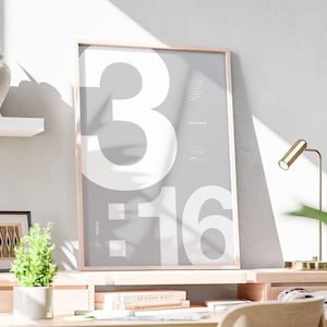John 3 16 - Printed Bible Verse poster | 8 colour options | Christian Printed wall art | Minimalist design | For God so loved the world