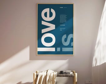 1 Corinthians 13 4-8 - Printable Bible Poster | Christian Wall art | Minimalist | Love is kind, patient | Valentines day | Blue