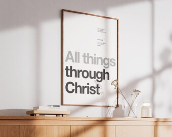 Philippians 4:13 | Printable Bible Verse Poster | Christian Wall art | White