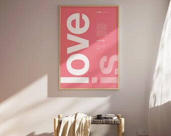 1 Corinthians 13 4-8 - Printable Bible Poster | Christian Wall art | Minimalist | Love is kind, patient | Valentines day | Pink