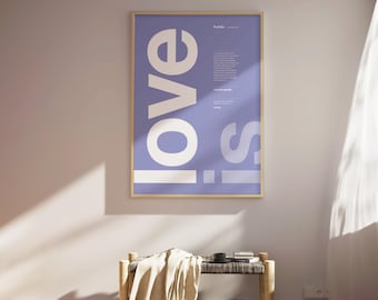 1 Corinthians 13 4-8 - Printable Bible Poster | Christian Wall art | Minimalist | Love is kind, patient | Valentines day | Purple