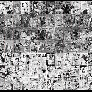 May include: A collage of black and white manga panels featuring various characters and scenes. The panels are arranged in a grid pattern and include text in Japanese.
